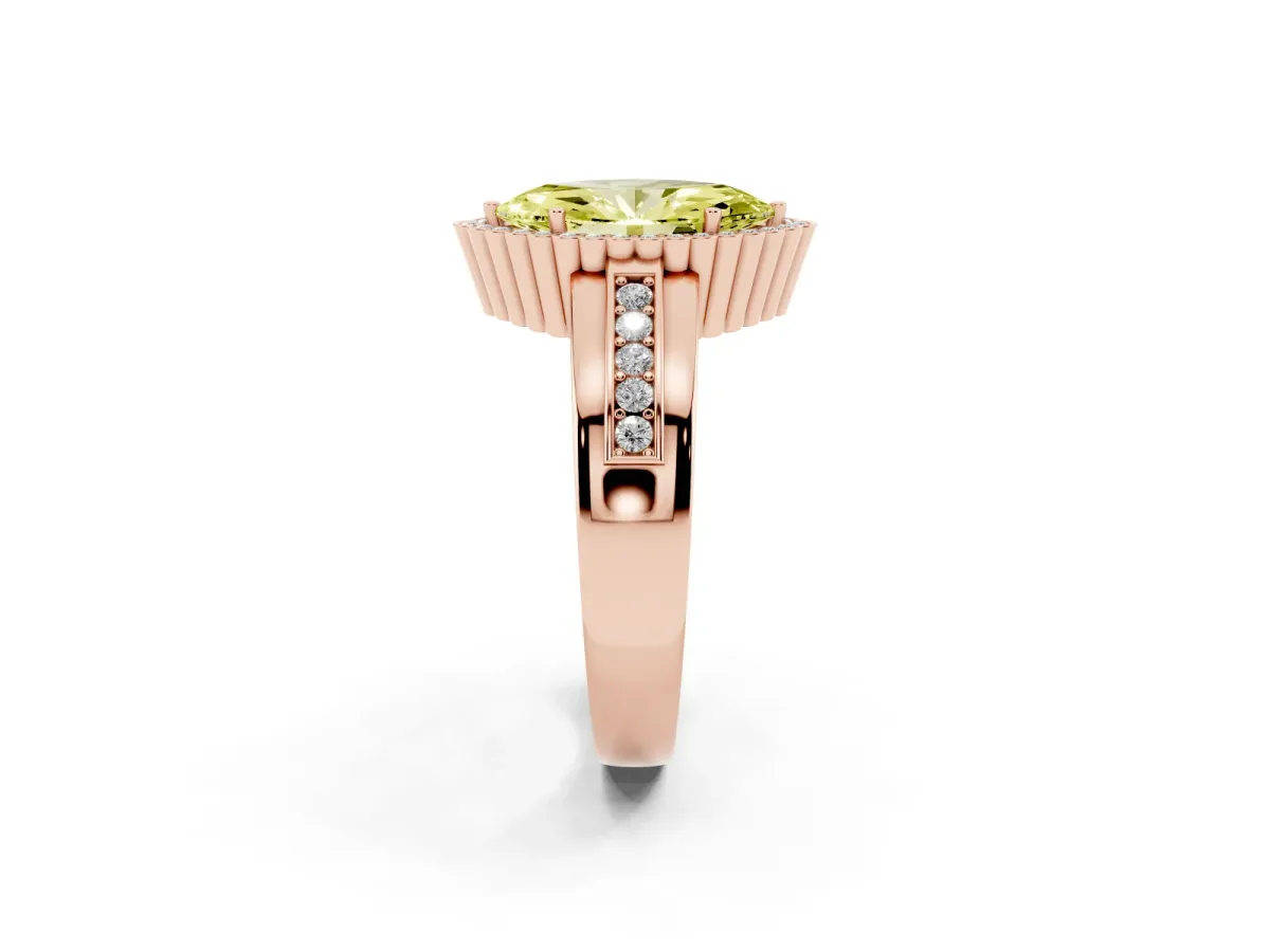 Fancy Yellow Marquise Cut Cut Halo Pave Band Four-Prong Ring Rose gold