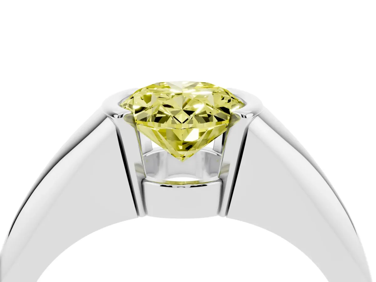 Fancy Yellow Oval Cut Solitaire Tension Set Diamond Ring Silver