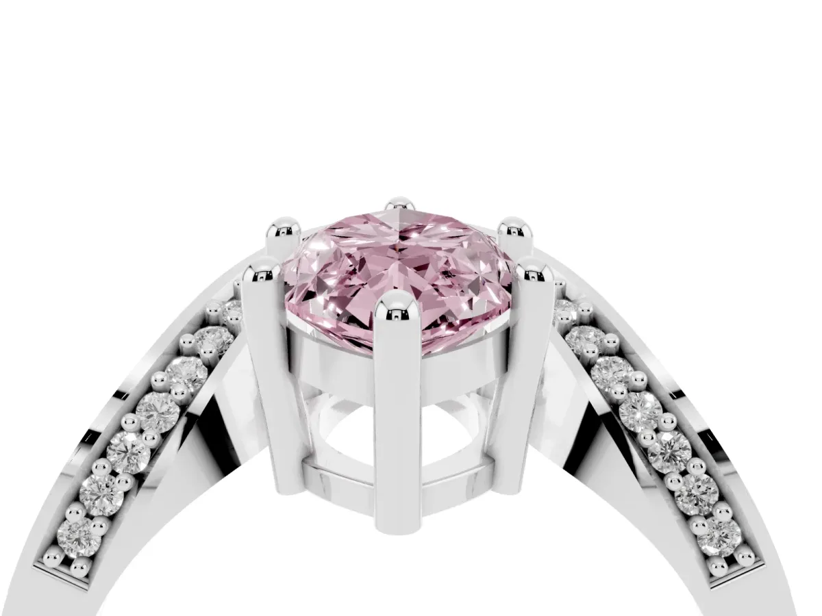 Fancy Pink Marquise Cut Solitaire Diamond Engagement Ring with Pave Band and Four-Prong Setting White gold