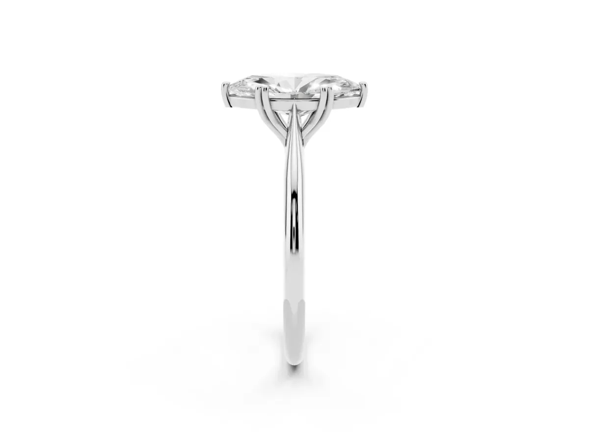Marquise Cut Solitaire Diamond Ring with Six-Prong Setting and Classic Band Silver