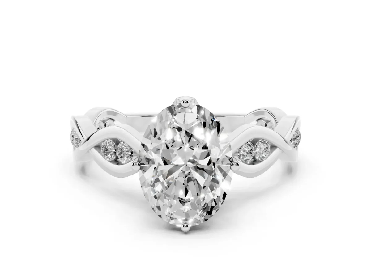 Oval Cut Solitaire Twist Band with Leaf Prong Setting Platinum