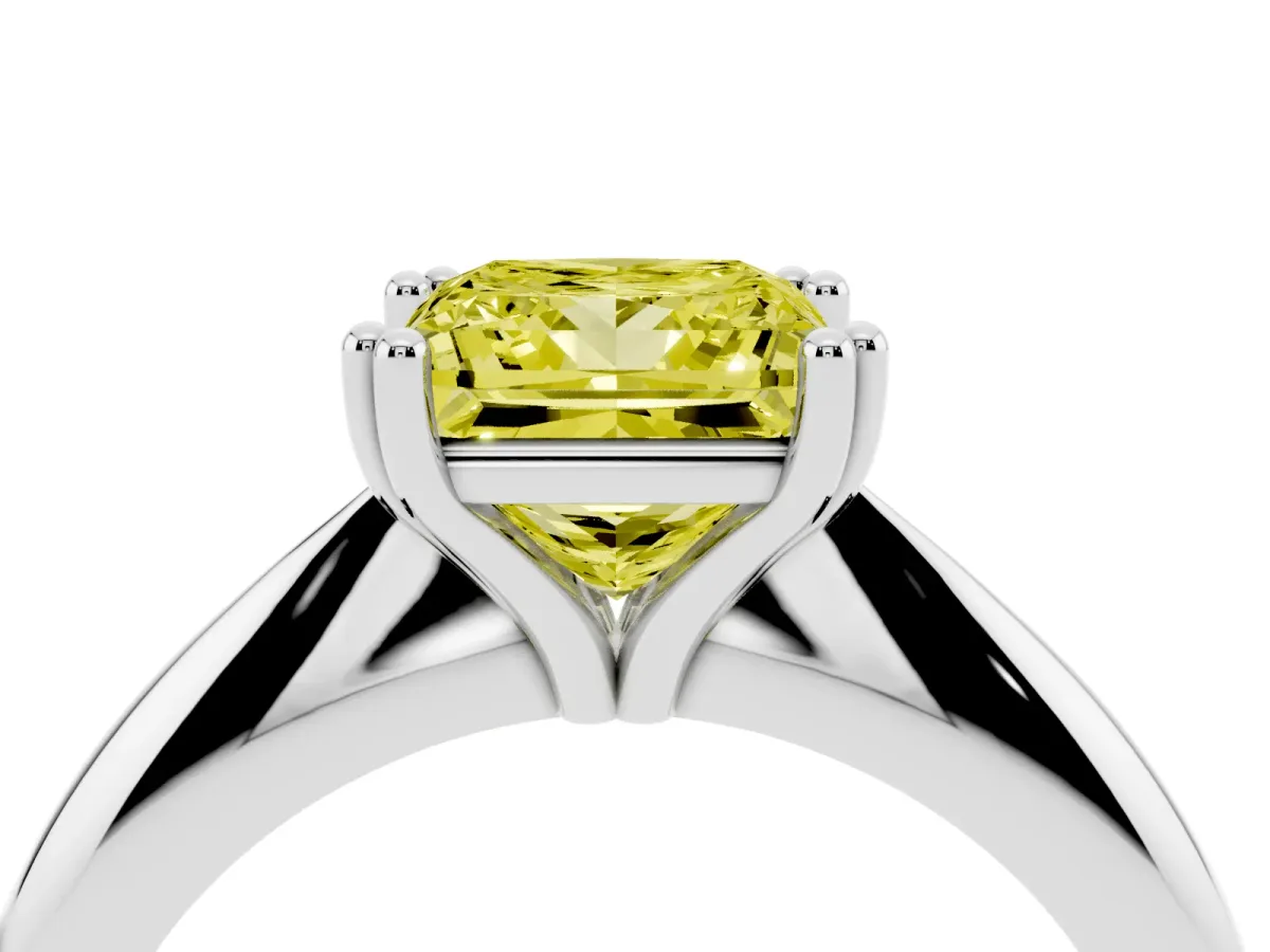 Fancy Yellow Princess Cut Cut Solitaire Engagement Ring with Tapered Band and Four-Prong Setting Platinum