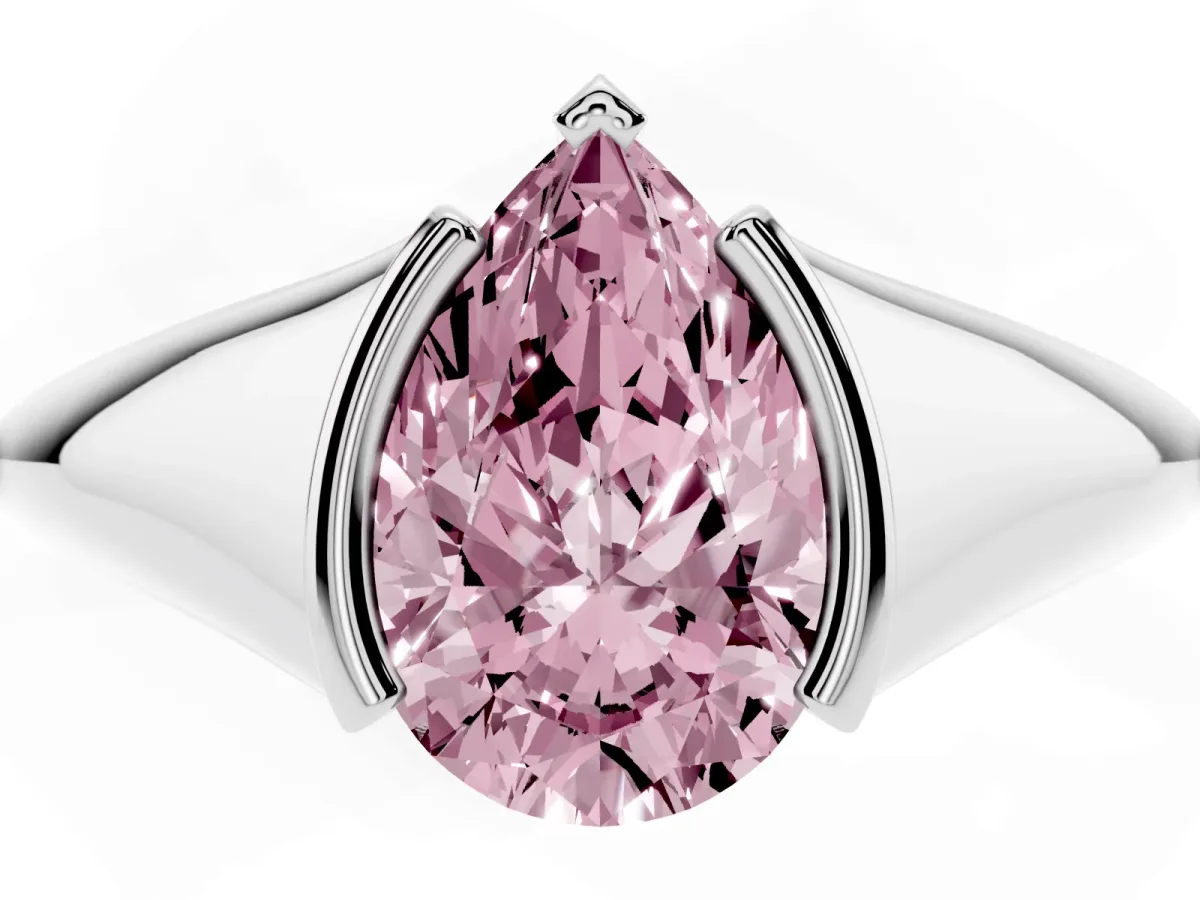 Fancy Pink Pear Cut Solitaire Tension Set Diamond Ring Silver