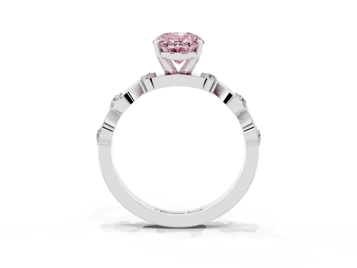 Fancy Pink Oval Cut Diamond Solitaire Twisted Band with Round Accents and Prong Setting Silver