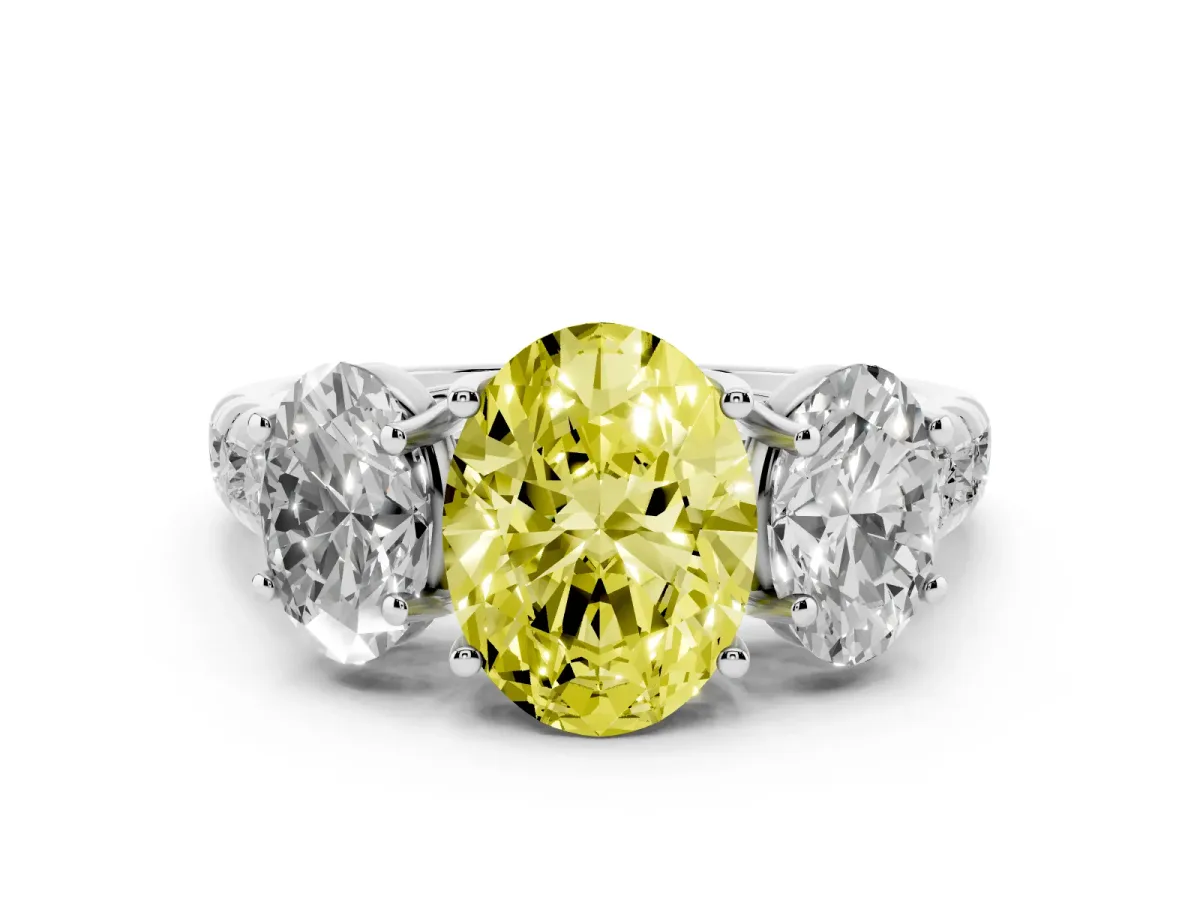 Fancy Yellow Three-Stone Oval Cut Diamond Pavé Band with Prong Setting Silver