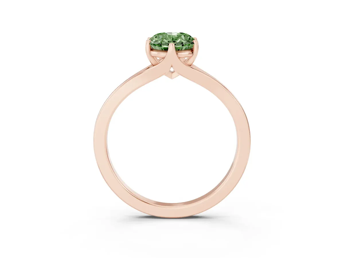 Fancy Green Oval Cut Solitaire Diamond Ring with Six-Prong Setting and Tapered Band Rose gold