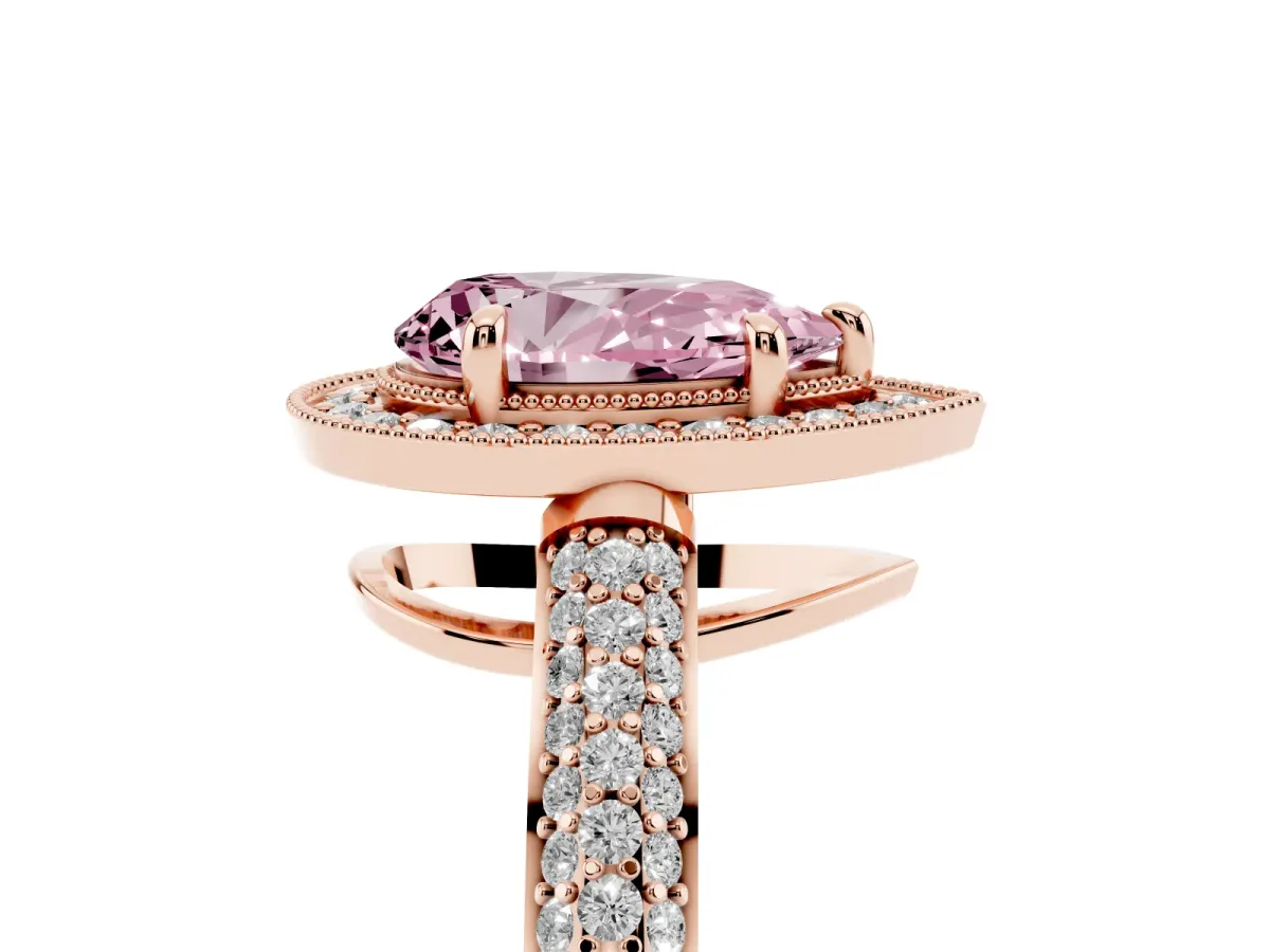 Fancy Pink Pear Cut Cut Halo Diamond Pave Band with Four-Prong Setting Rose gold