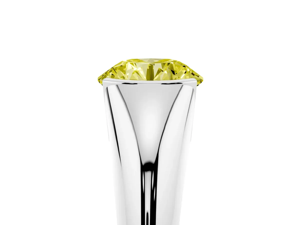 Fancy Yellow Round Cut Solitaire Tension Set Diamond Ring Silver