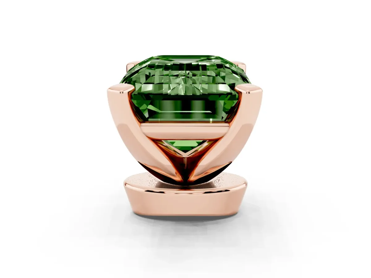 Fancy Green Emerald Cut Diamond Solitaire Ring with Prong Setting and Classic Band Rose gold
