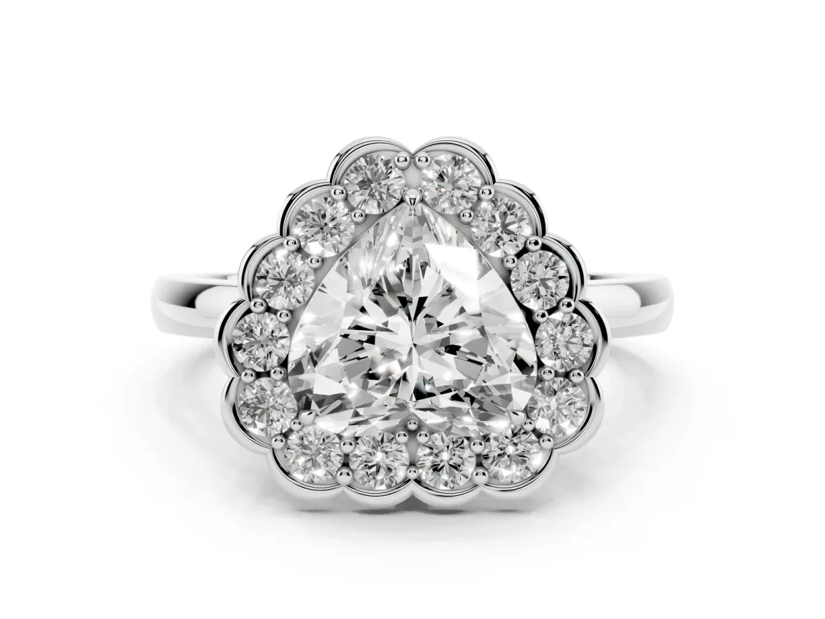 Heart Cut Halo Cluster Diamond Engagement Ring with Solitaire Band and Prong Setting Platinum