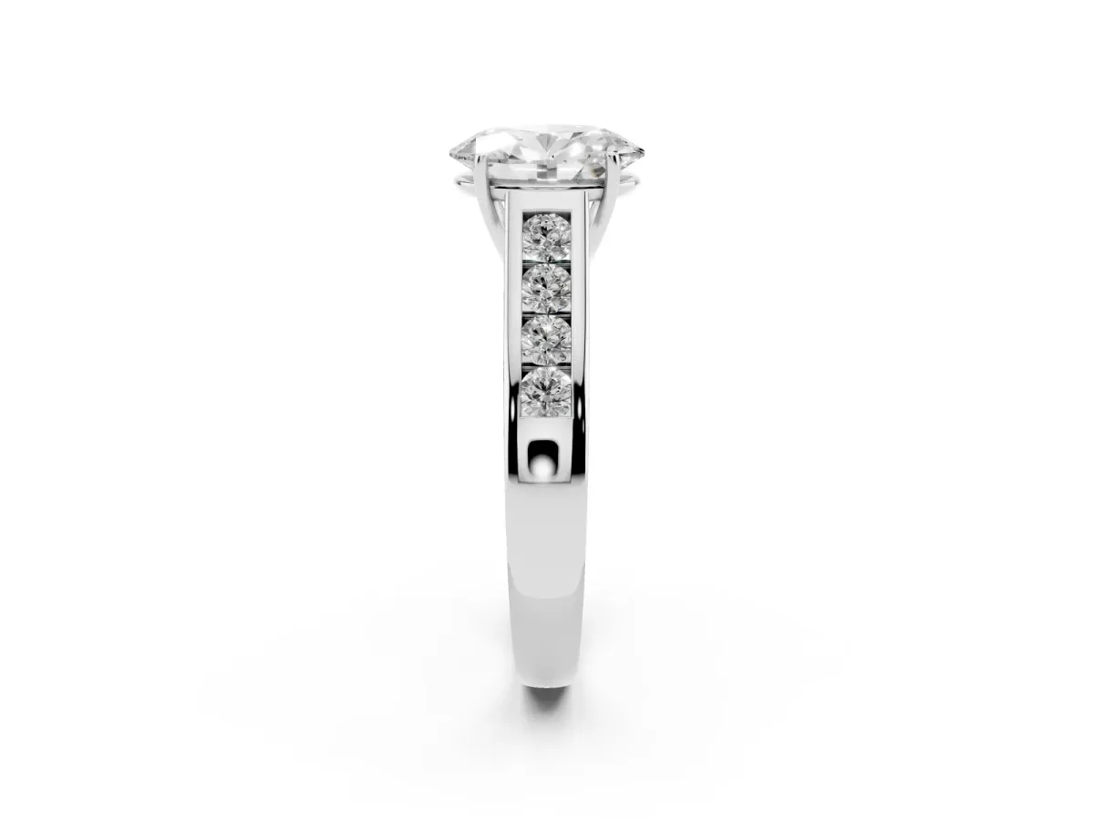 Oval Cut Brilliant Channel-Set Solitaire Ring with Four-Prong Setting Silver