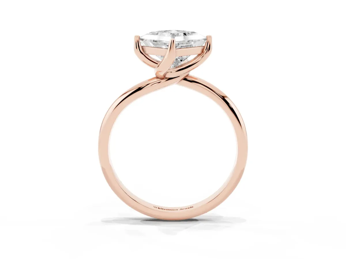 Princess Cut Diamond Solitaire Engagement Ring with Four-Prong Setting and Classic Band Rose gold
