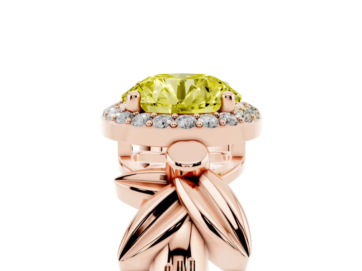 Fancy Yellow Round Cut Halo Diamond Floral Band with Four-Prong Setting Rose gold