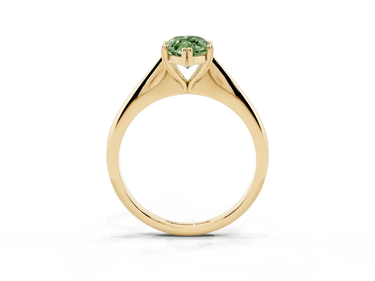 Fancy Green Marquise Cut Solitaire Diamond Ring with Six-Prong Setting and Classic Band Yellow gold