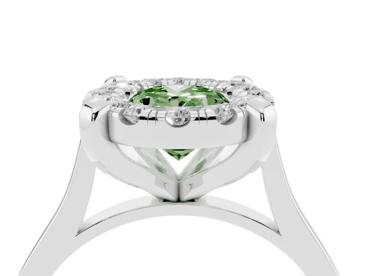 Fancy Green Oval Cut Diamond Cluster Halo Solitaire with Four-Prong Setting Platinum