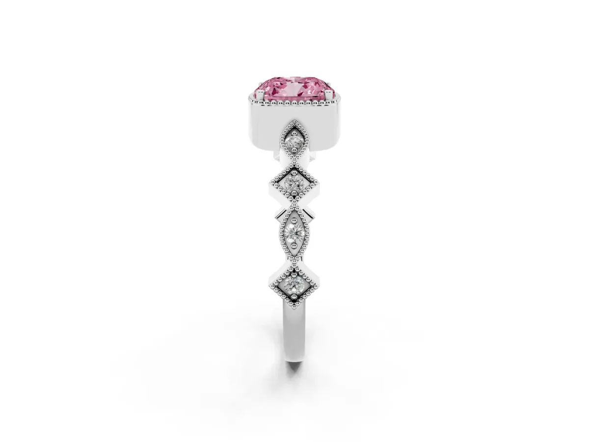 Fancy Pink Cushion Cut Milgrain Marquise Diamond Twist Band Ring Silver