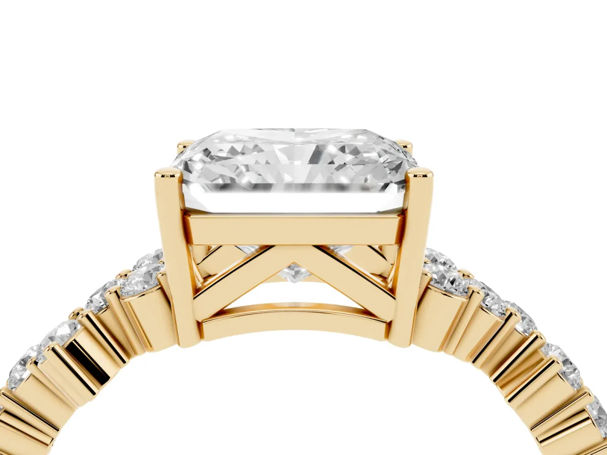 Radiant Cut Diamond Scattered Round Accent Ring with Prong Setting Yellow gold