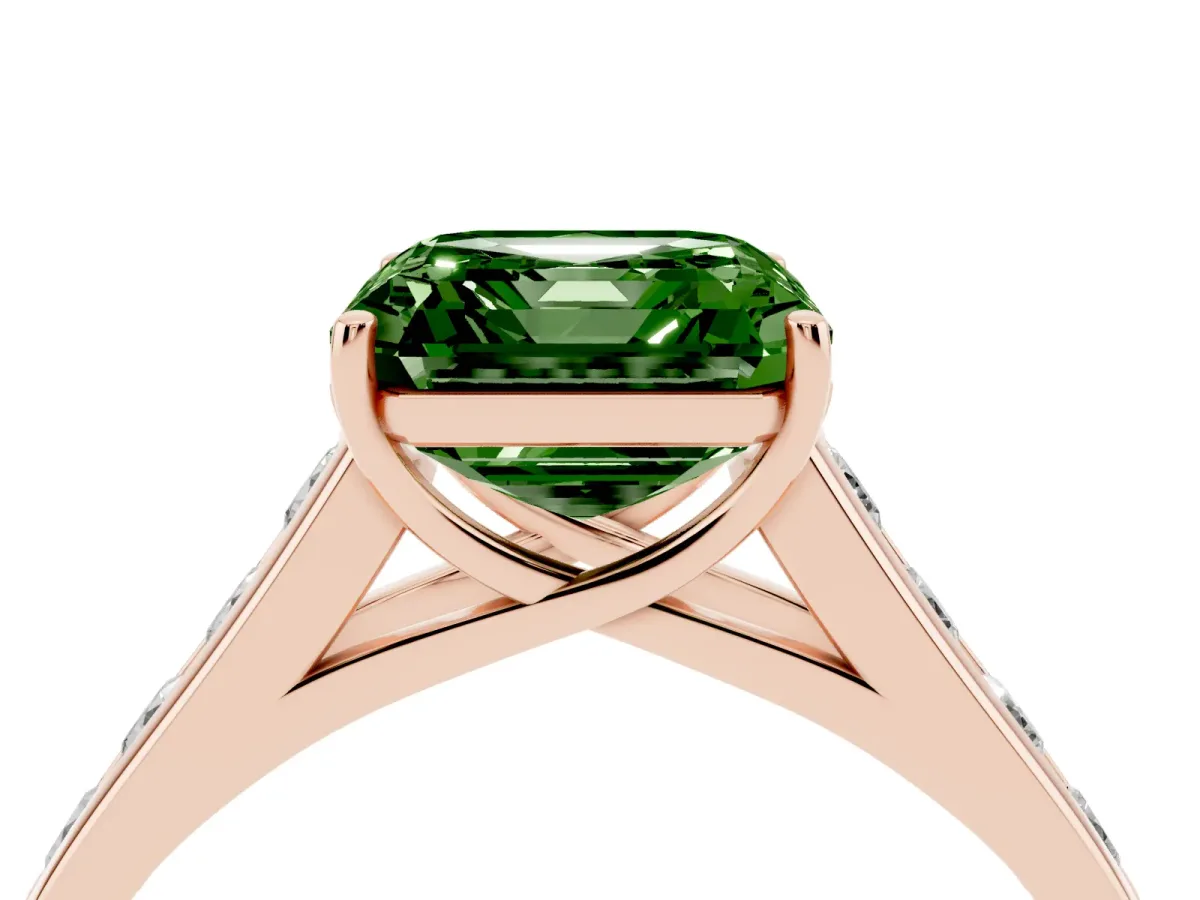 Fancy Green Asscher Cut Solitaire Channel-Set Diamond Engagement Ring with Four-Prong Setting Rose gold
