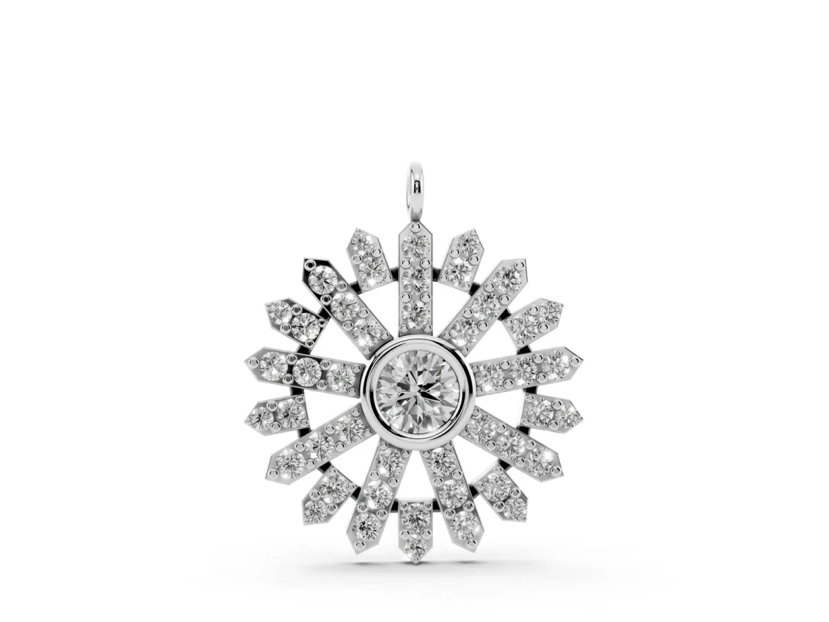 Round Diamond Snowflake Pendant with Pavé Setting Silver