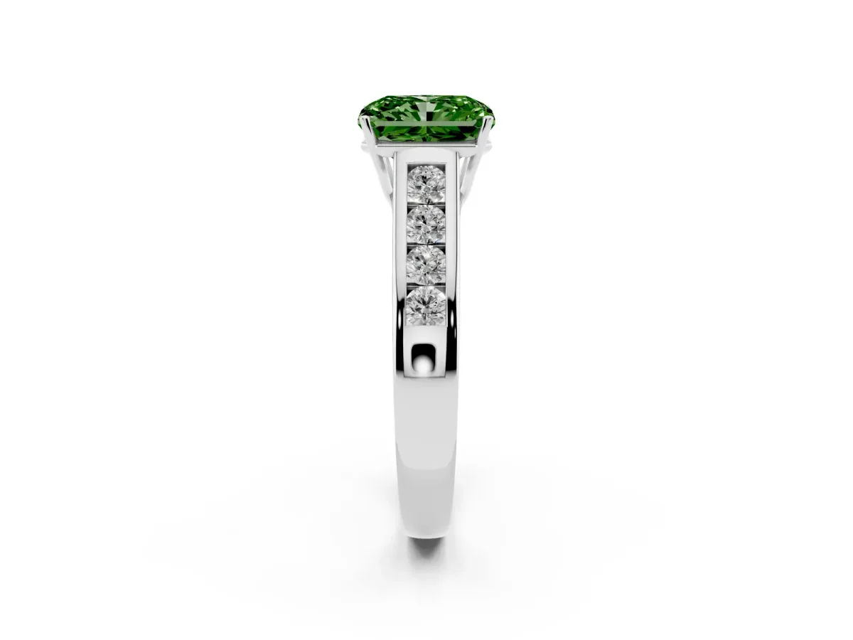 Fancy Green Radiant Cut Brilliant Channel-Set Solitaire Ring with Four-Prong Setting Silver