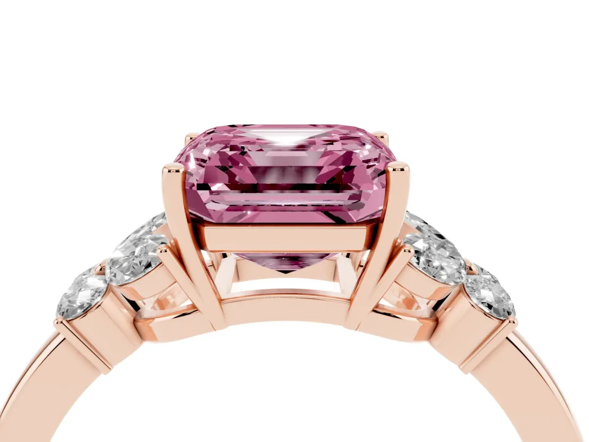 Fancy Pink Asscher Cut Cut Solitaire Floral Diamond Ring with Four-Prong Setting Rose gold