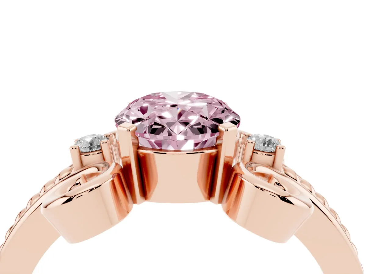 Fancy Pink Oval Cut Solitaire Twisted Band Scroll Prong Ring Rose gold