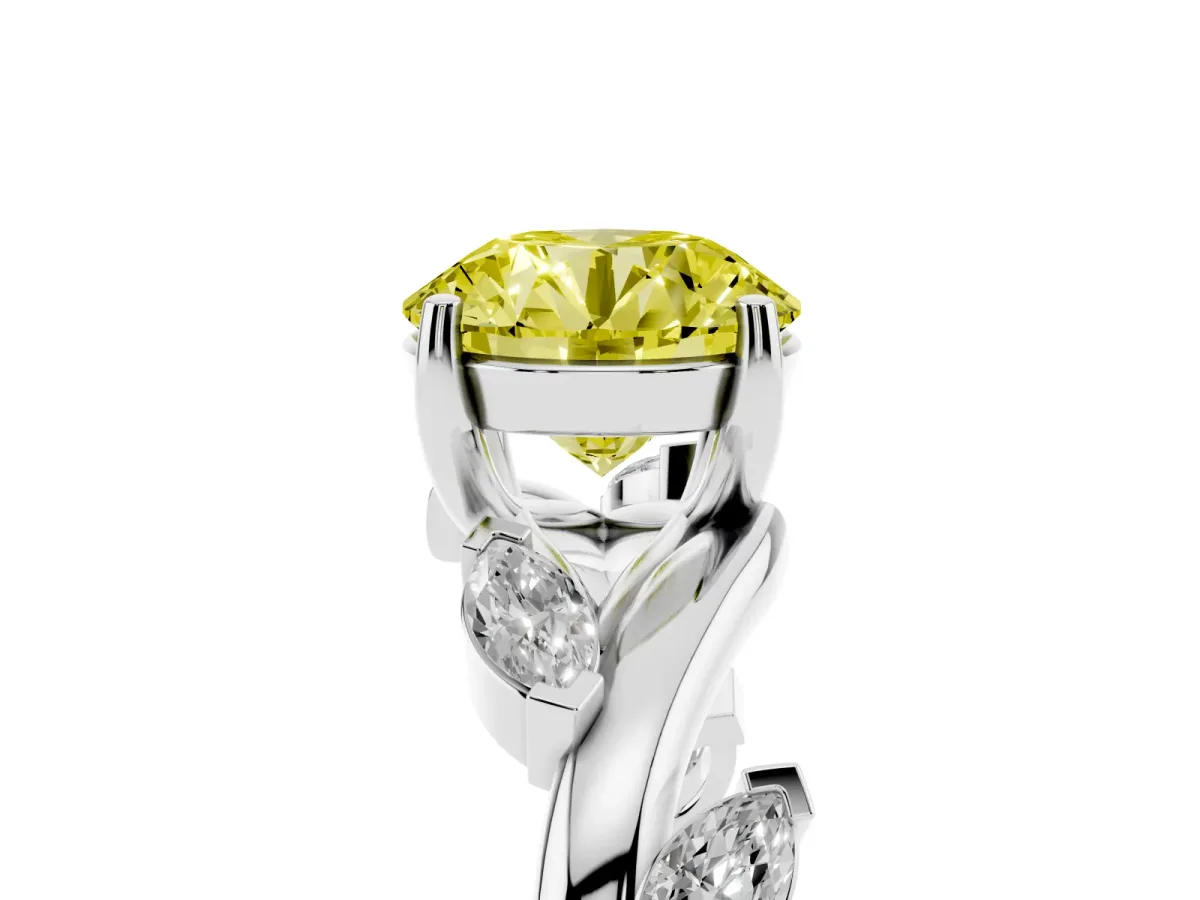 Fancy Yellow Round Cut Solitaire Twisted Band Marquise Accent Prong Setting Ring Silver