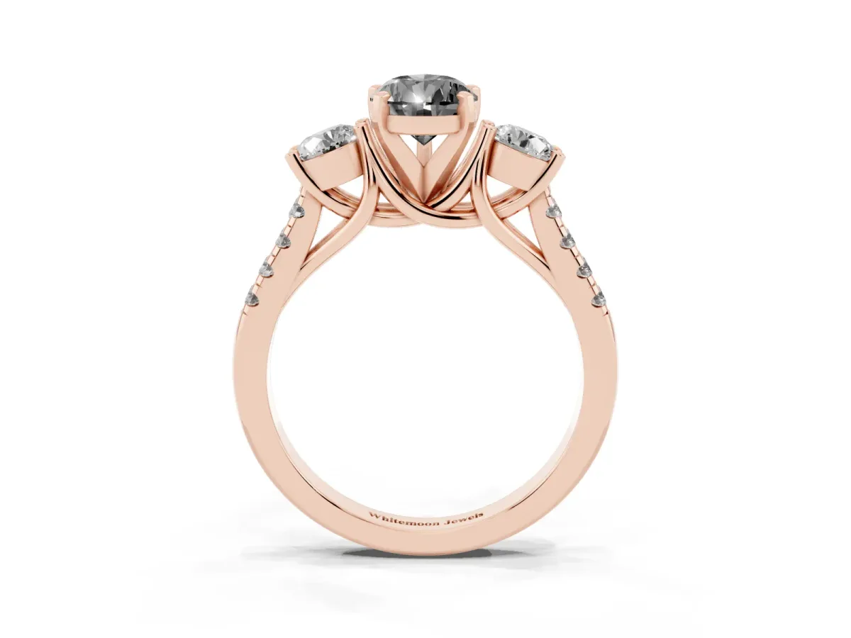 Fancy Black Three-Stone Pear Cut Diamond Pavé Band with Four-Prong Setting Rose gold