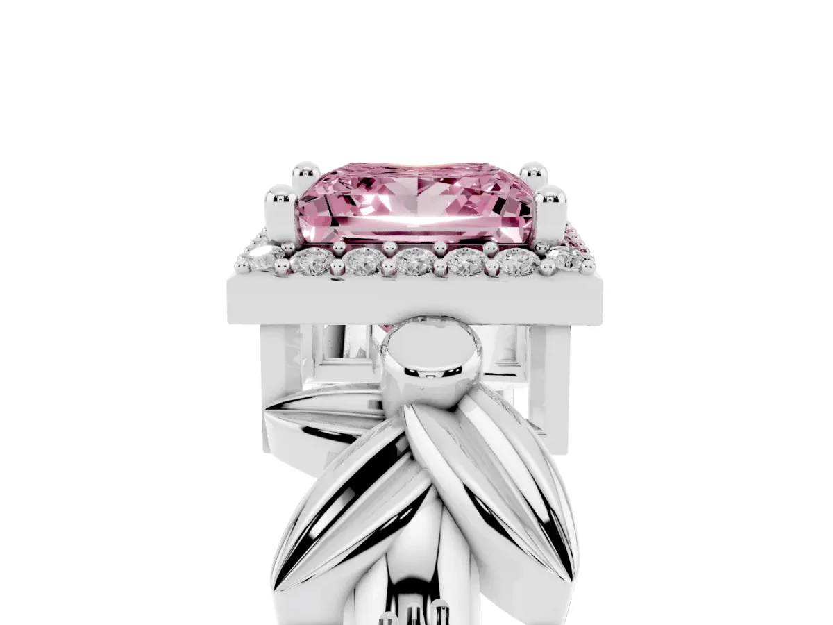 Fancy Pink Princess Cut Halo Diamond Floral Band with Four-Prong Setting Platinum
