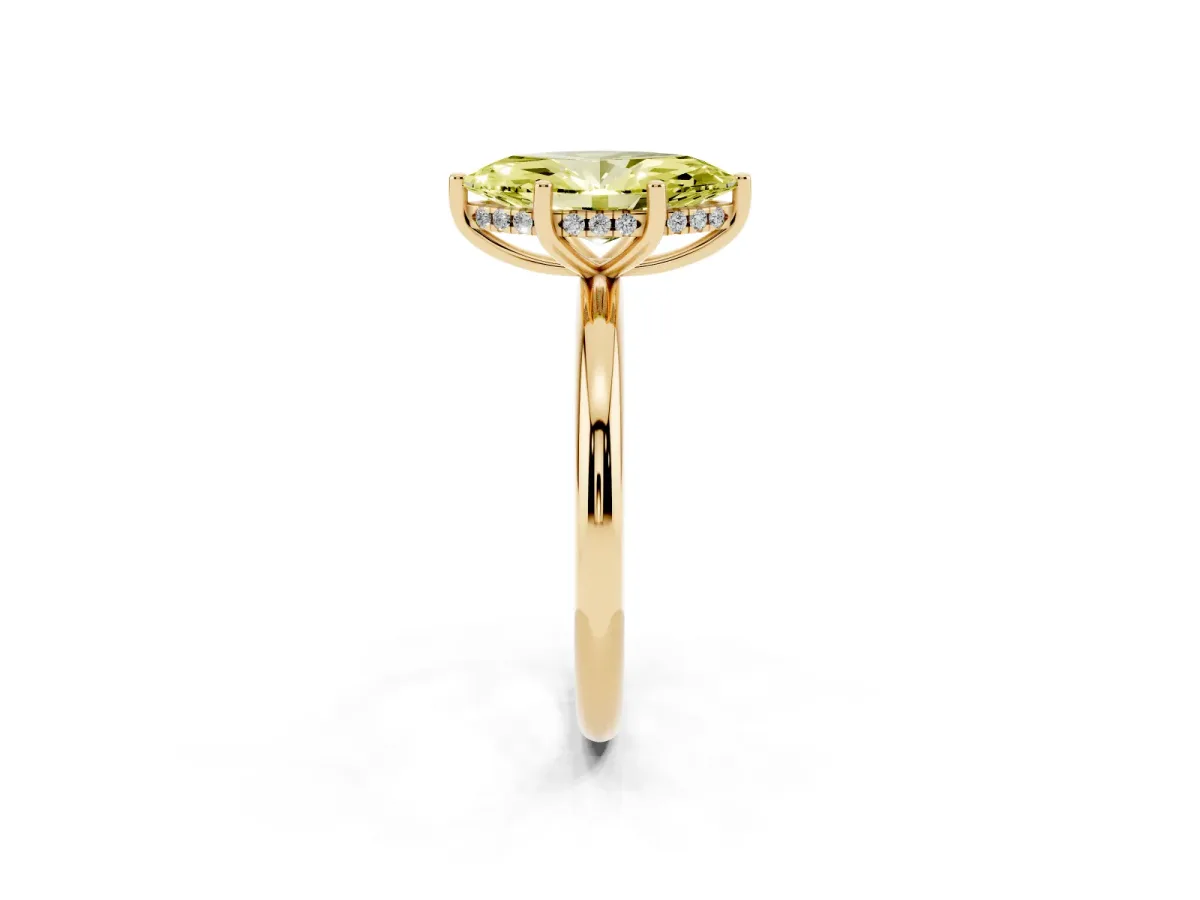Fancy Yellow Marquise Cut Cut Solitaire Engagement Ring with Four-Prong Setting and Classic Band Yellow gold