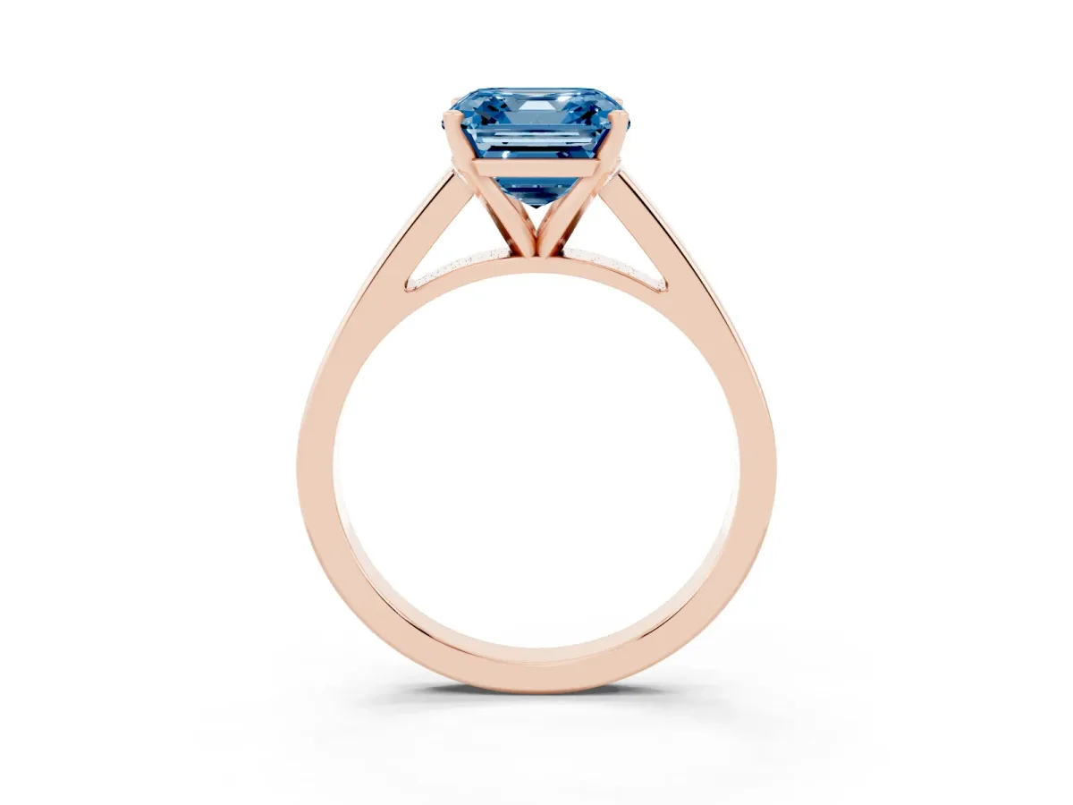 Fancy Blue Asscher Cut Solitaire Engagement Ring with Four-Prong Setting and Tapered Band Rose gold