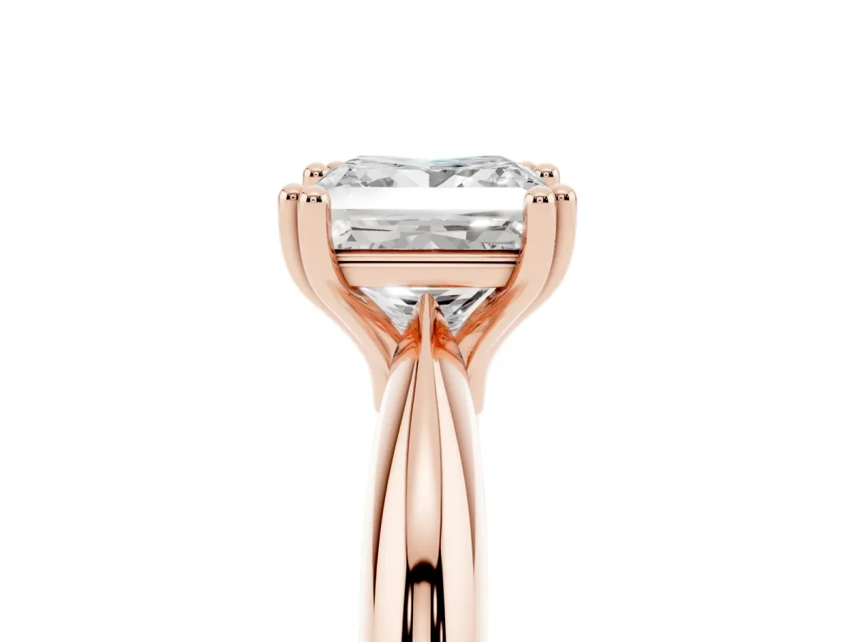 Princess Cut Cut Solitaire Engagement Ring with Tapered Band and Four-Prong Setting Rose gold