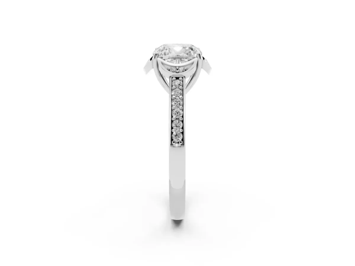 Cushion Cut Cut Halo Diamond Ring with Channel Set Band and Four-Prong Setting Platinum