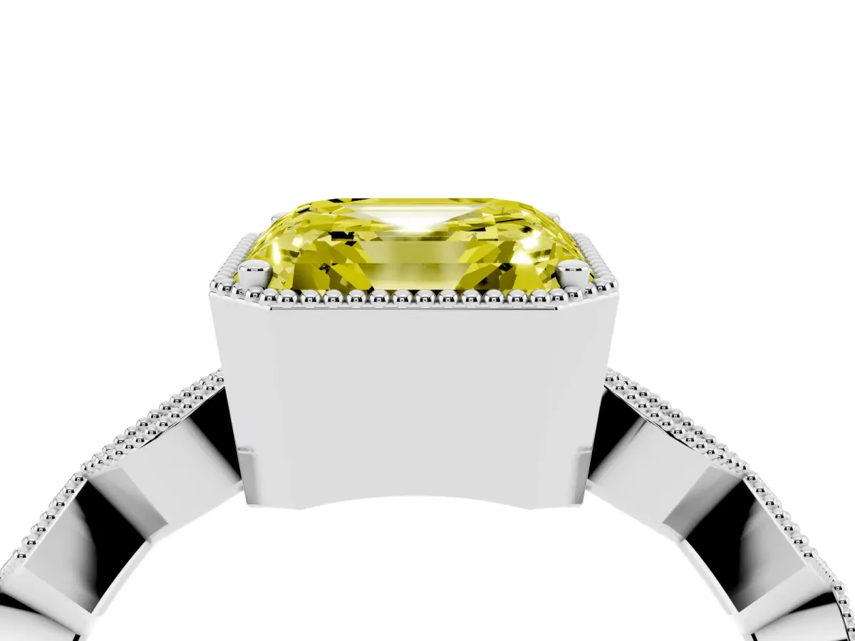 Fancy Yellow Asscher Cut Milgrain Marquise Diamond Twist Band Ring Silver