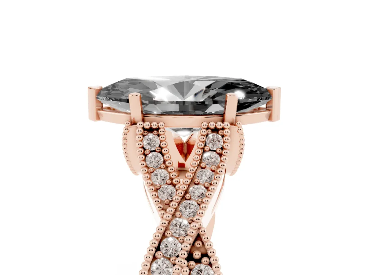 Fancy Black Marquise Cut Cut Diamond Twisted Band with Milgrain Pave Setting and Four-Prong Setting Rose gold