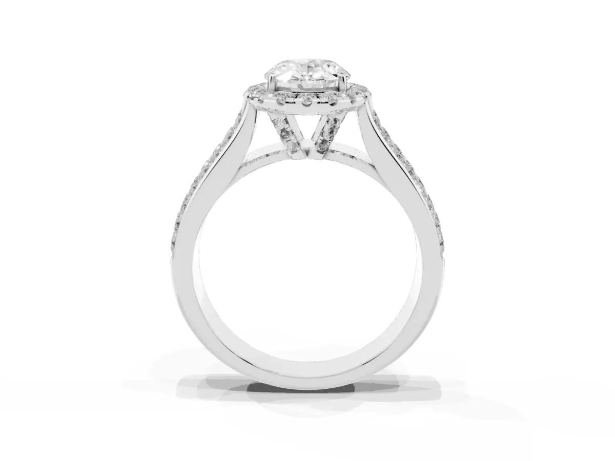 Oval Cut Halo Round Diamond Pave Band with Prong Setting White gold