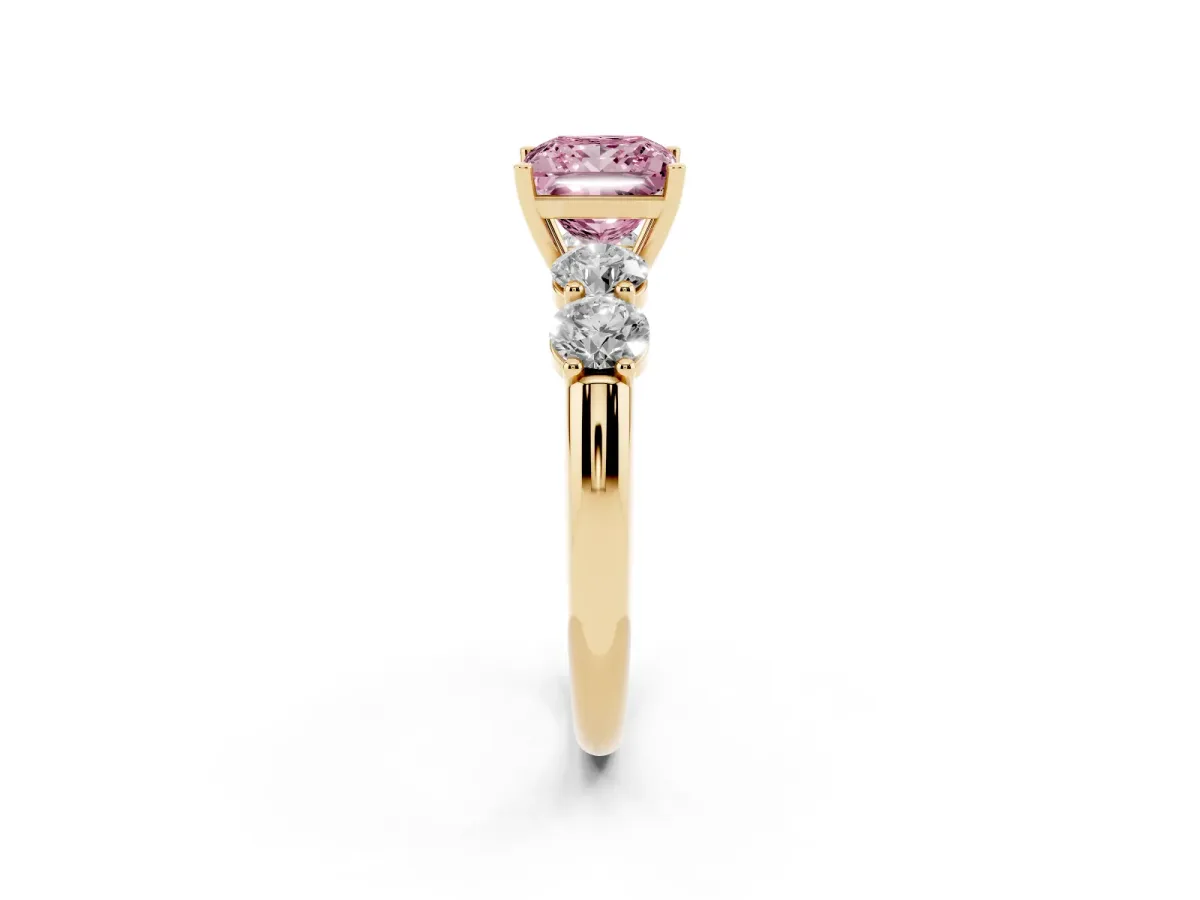 Fancy Pink Princess Cut Cut Five-Stone Prong Set Diamond Ring with Classic Band Yellow gold