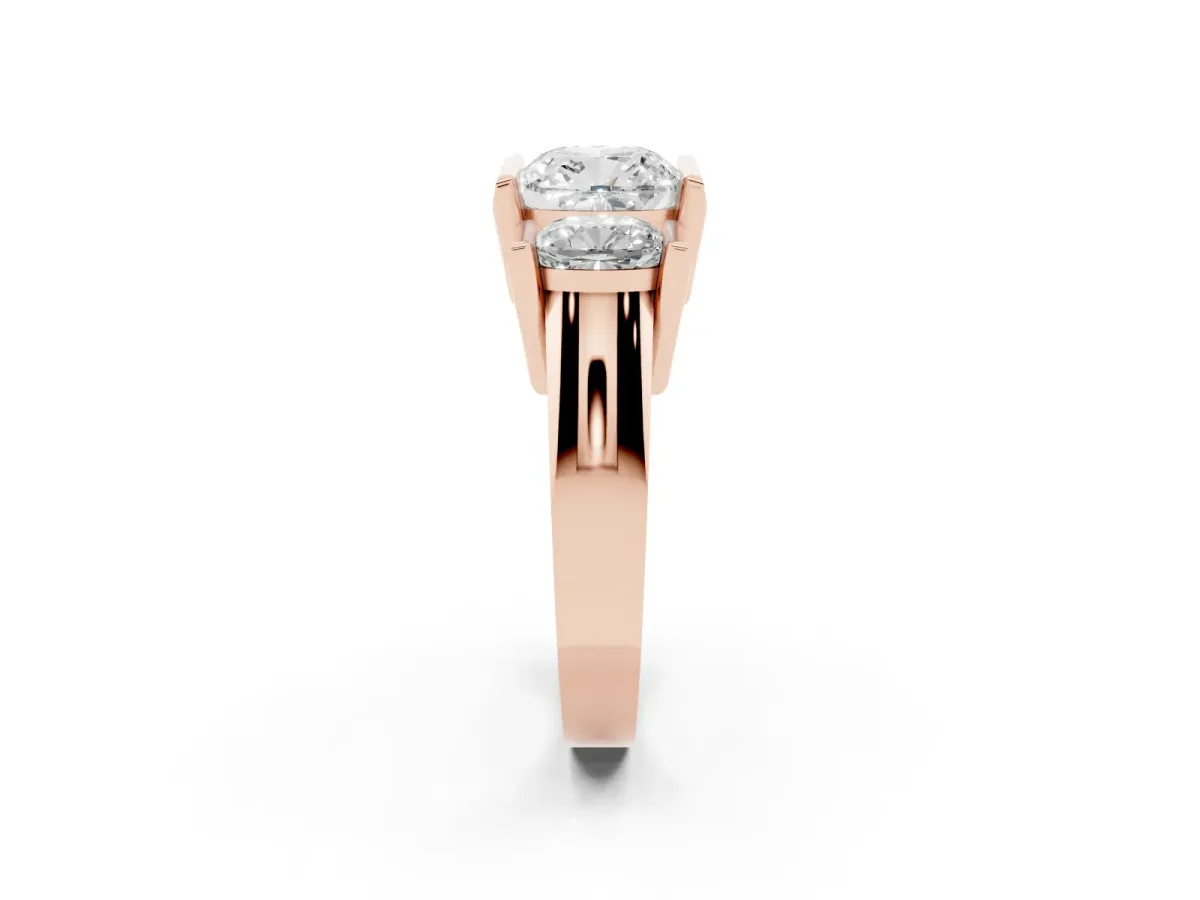 Three Stone Cushion Cut Cut Channel Set Diamond Ring Rose gold