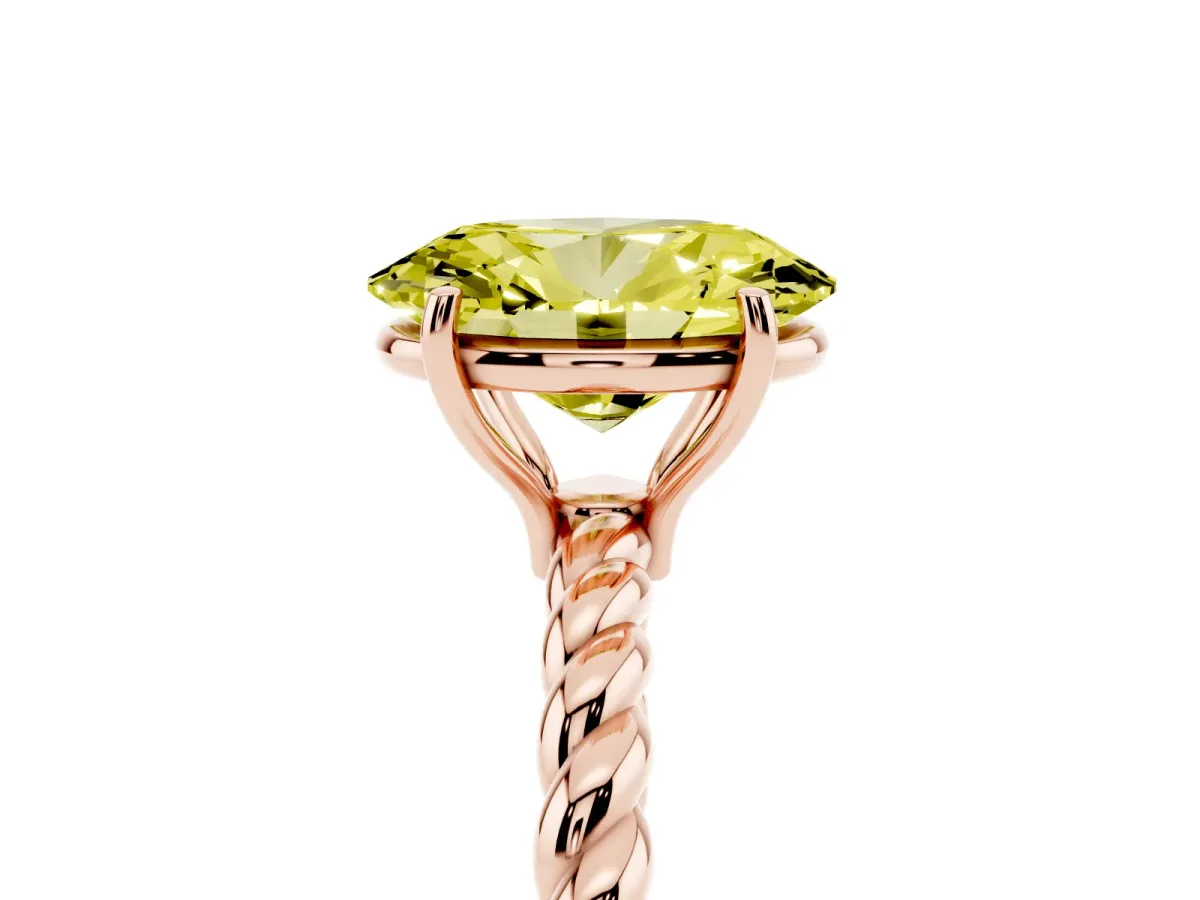 Fancy Yellow Oval Cut Solitaire Twisted Band 4-Prong Ring Rose gold