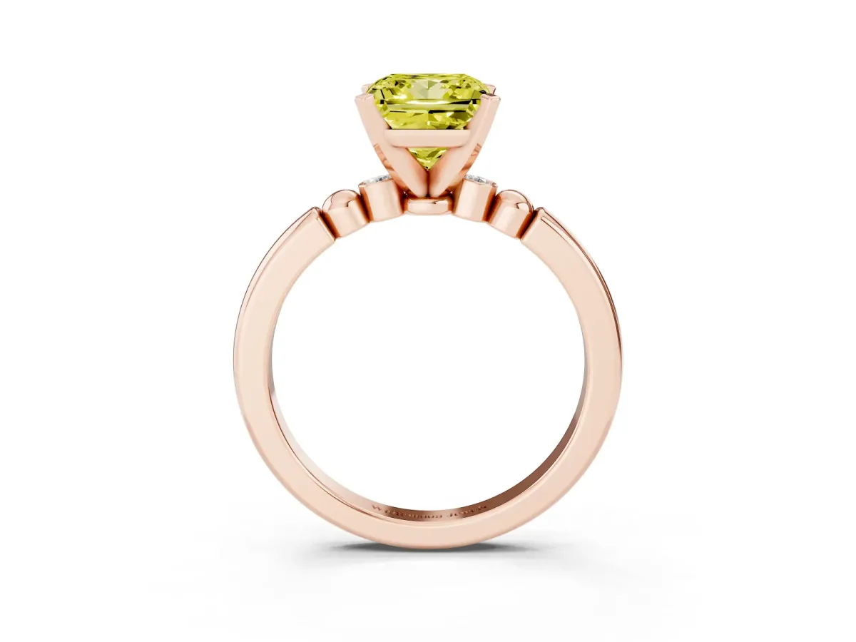 Fancy Yellow Princess Cut Solitaire Beaded Band with Four-Prong Setting Rose gold