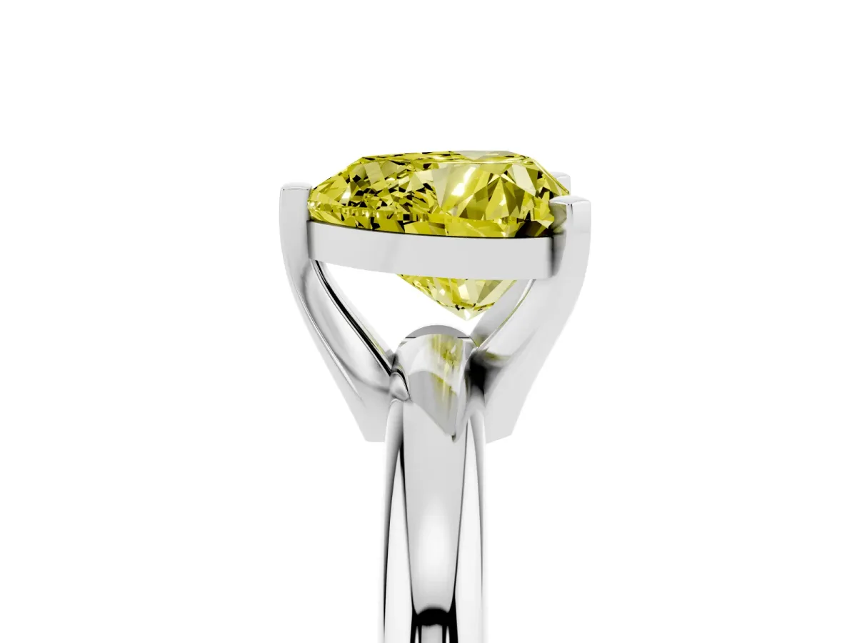 Fancy Yellow Heart Cut Diamond Solitaire Engagement Ring with Round Band and Four-Prong Setting Platinum