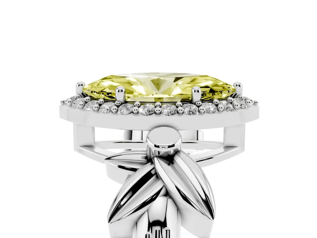 Fancy Yellow Marquise Cut Halo Diamond Floral Band with Four-Prong Setting Platinum
