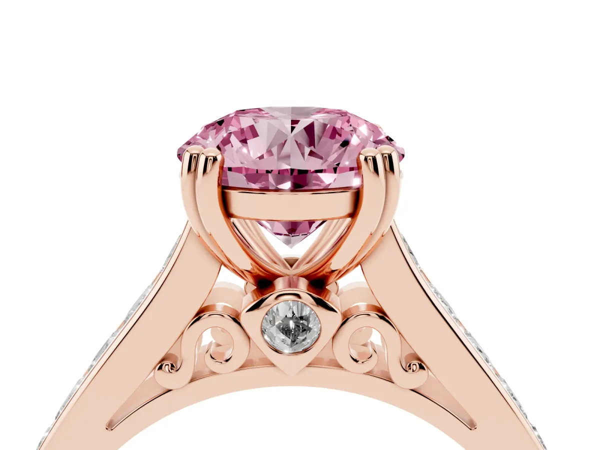 Fancy Pink Round Cut Cut Channel Set Solitaire Engagement Ring with Prong Setting Rose gold