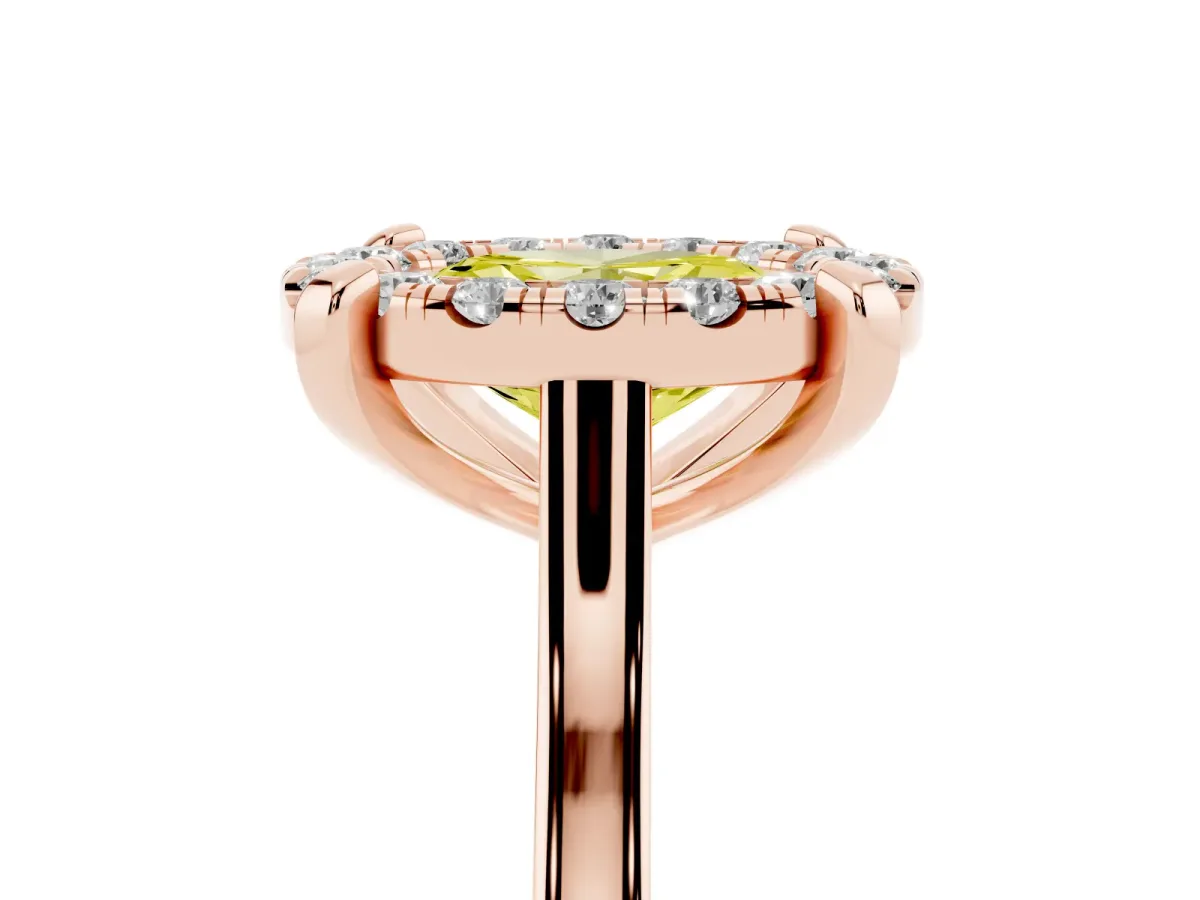 Fancy Yellow Oval Cut Diamond Cluster Halo Solitaire with Four-Prong Setting Rose gold