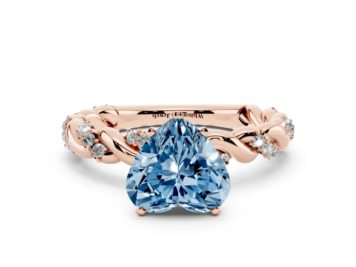 Fancy Blue Heart Cut Diamond Solitaire Ring with Twisted Band and Pavé Accents Rose gold