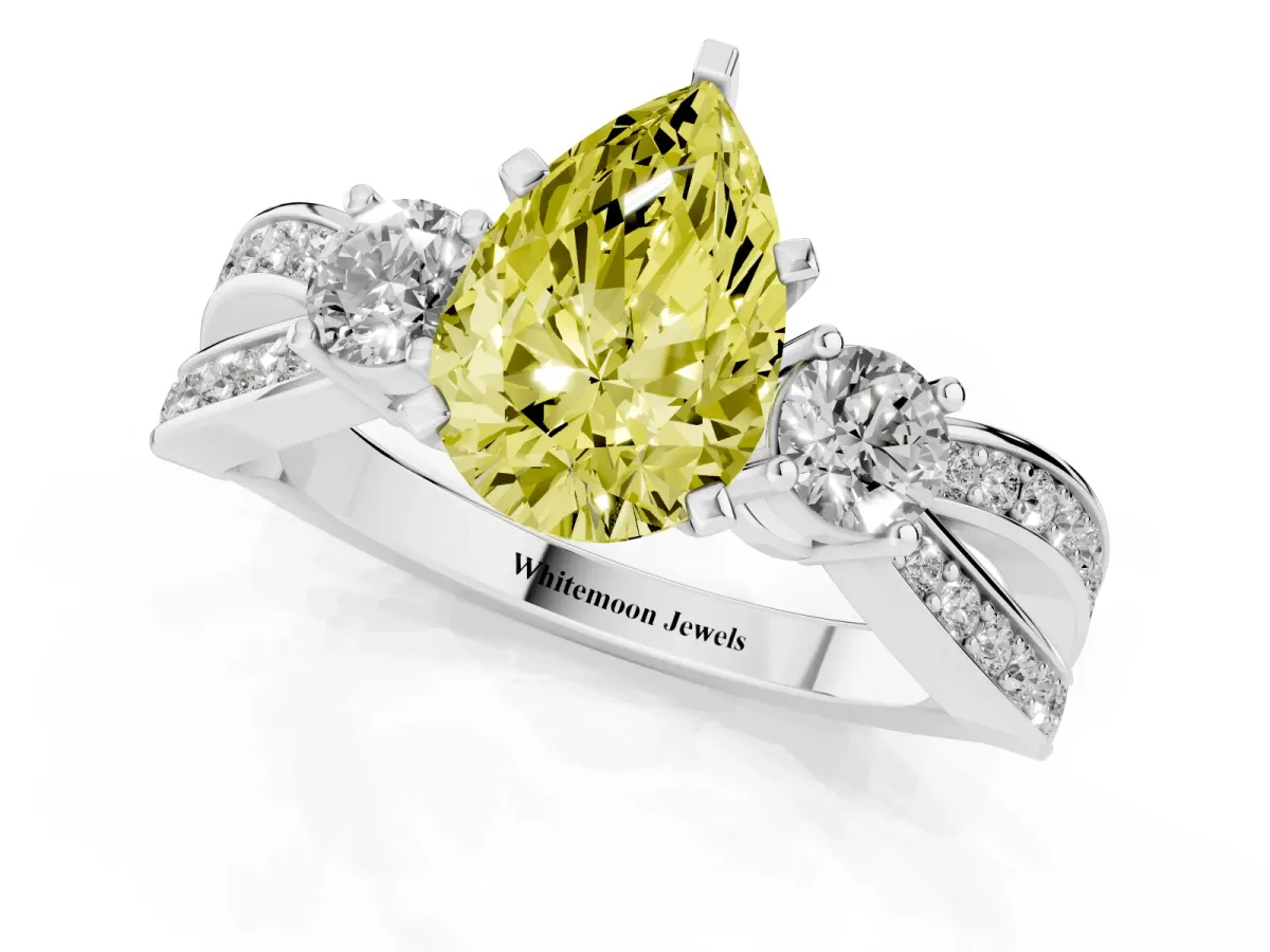 Fancy Yellow Three-Stone Pear Cut Cut Diamond Twist Band with Prong Setting Platinum