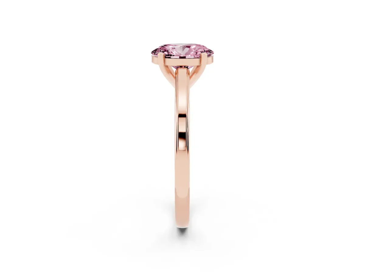 Fancy Pink Oval Cut Solitaire Diamond Ring with Four-Prong Setting and Classic Band Rose gold