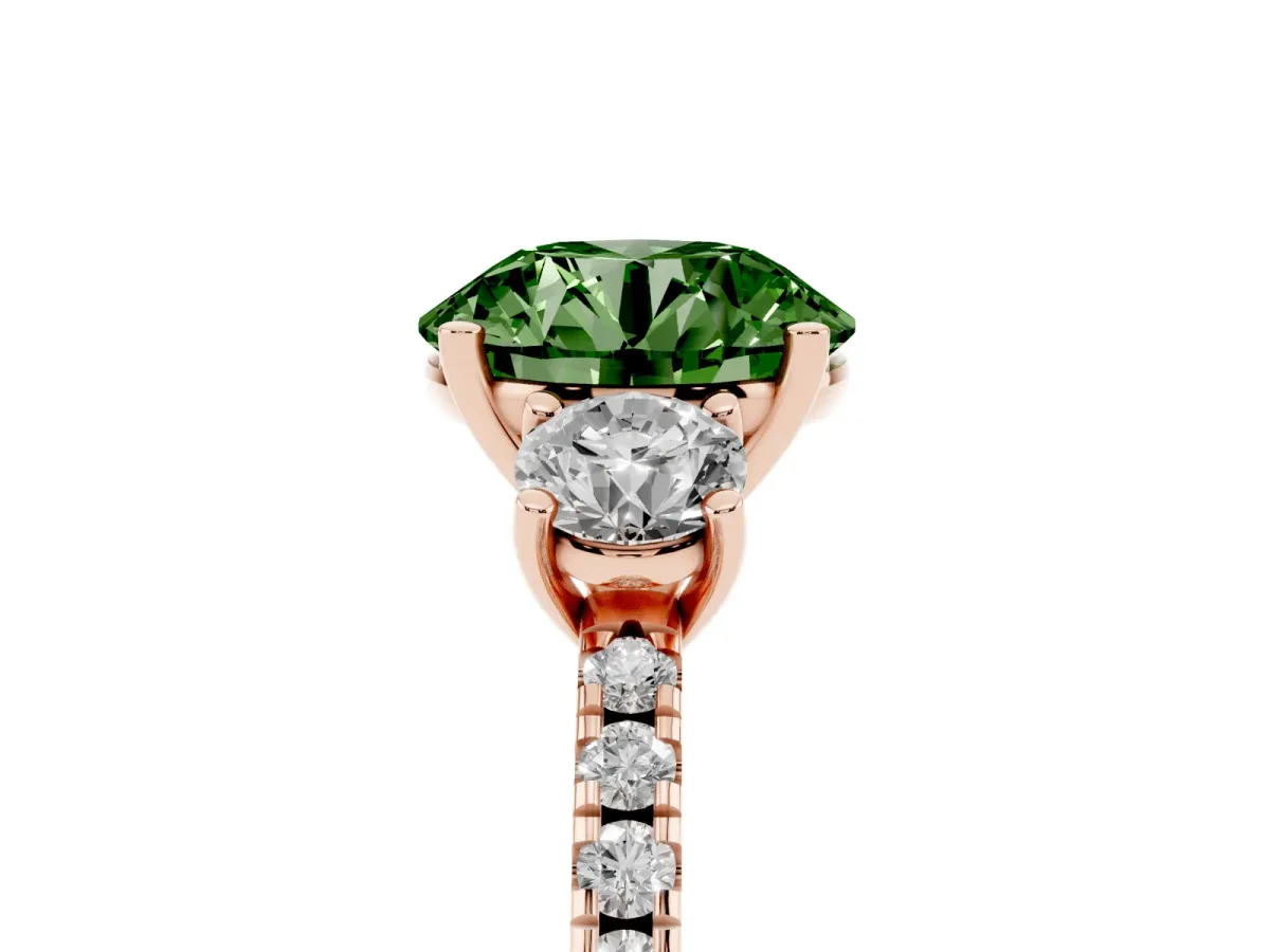 Fancy Green Three-Stone Round Cut Cut Diamond Pavé Band with Prong Setting Rose gold