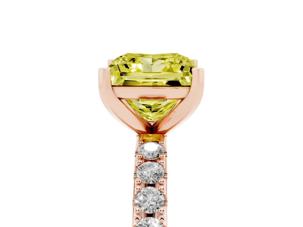 Fancy Yellow Princess Cut Diamond Solitaire Pavé Band with Four-Prong Setting Rose gold