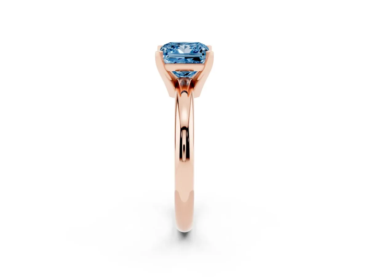 Fancy Blue Princess Cut Diamond Solitaire Engagement Ring with Round Band and Four-Prong Setting Rose gold